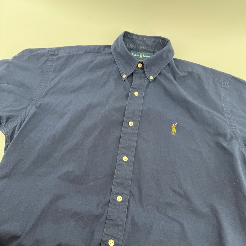 Ralph Lauren Blake Mens Navy Blue Cotton Short Sleeve Button Down Shirt Size M